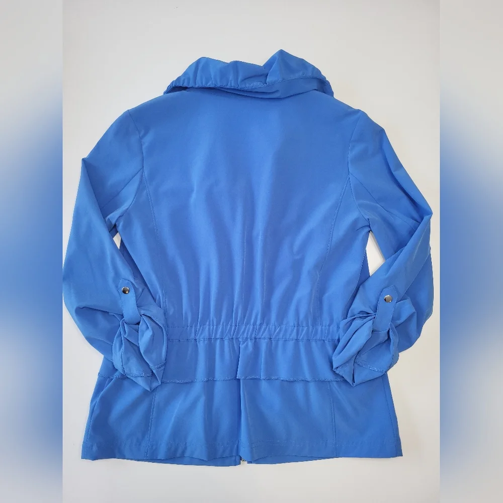 Laura Ashley Women's Small Blue Lightweight Full Zip Utility Tie Waist Jacket